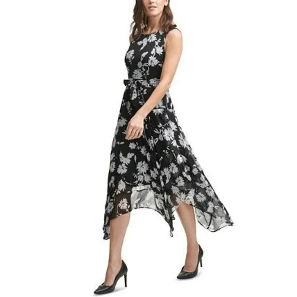 Calvin Klein Floral-Print Chiffon Handkerchief-Hem Midi Dress size 18W - Picture 2 of 12